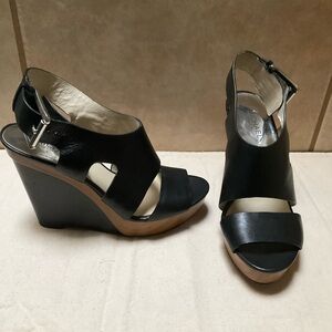 Michael Kors Size 7 Josephine Slingback Platform Wedge Sandals Black and Tan